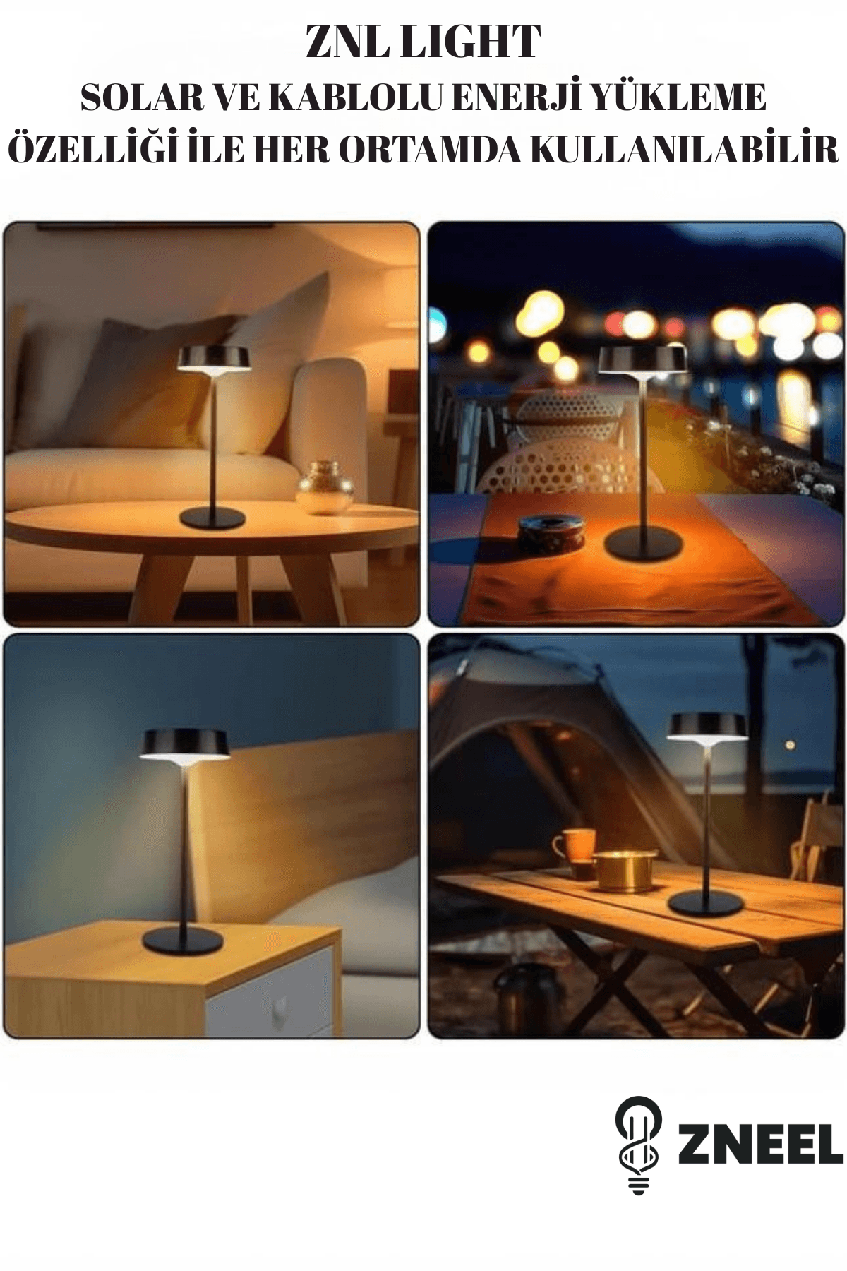 Solar Şarjlı Full Metal Dokunmatik Masa Lambası – 3 Işık Modu, Şık Modern Tasarım-Su Geçirmez - Küçük 5