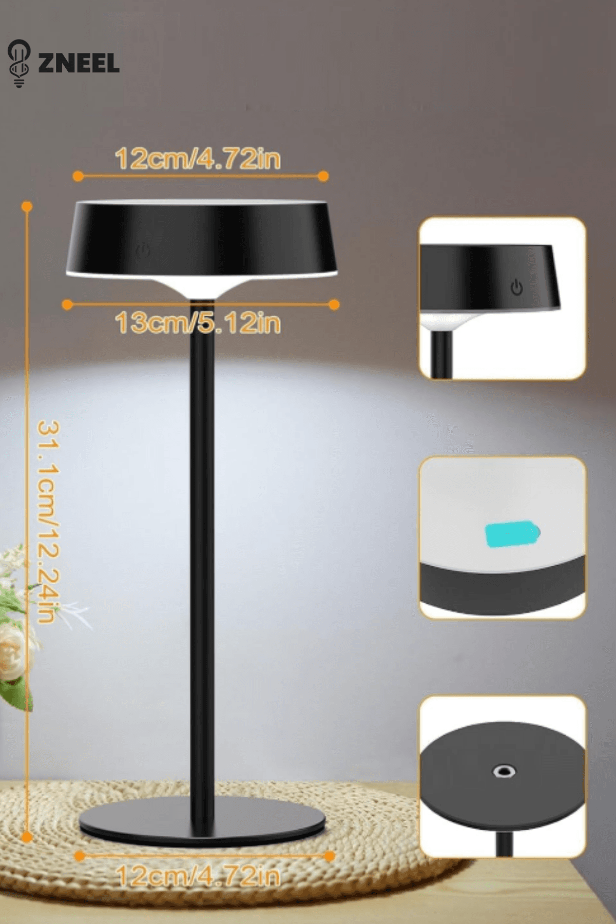 Solar Şarjlı Full Metal Dokunmatik Masa Lambası – 3 Işık Modu, Şık Modern Tasarım-Su Geçirmez - Küçük 7