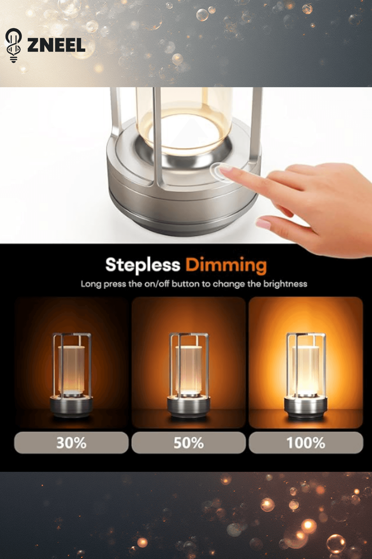 Premium Şarjlı Masa Lambası–3 Işık Modu, Type-C, Dimlenebilir, 8 Saat Çalışma–Dekoratif Lamba - Küçük 8