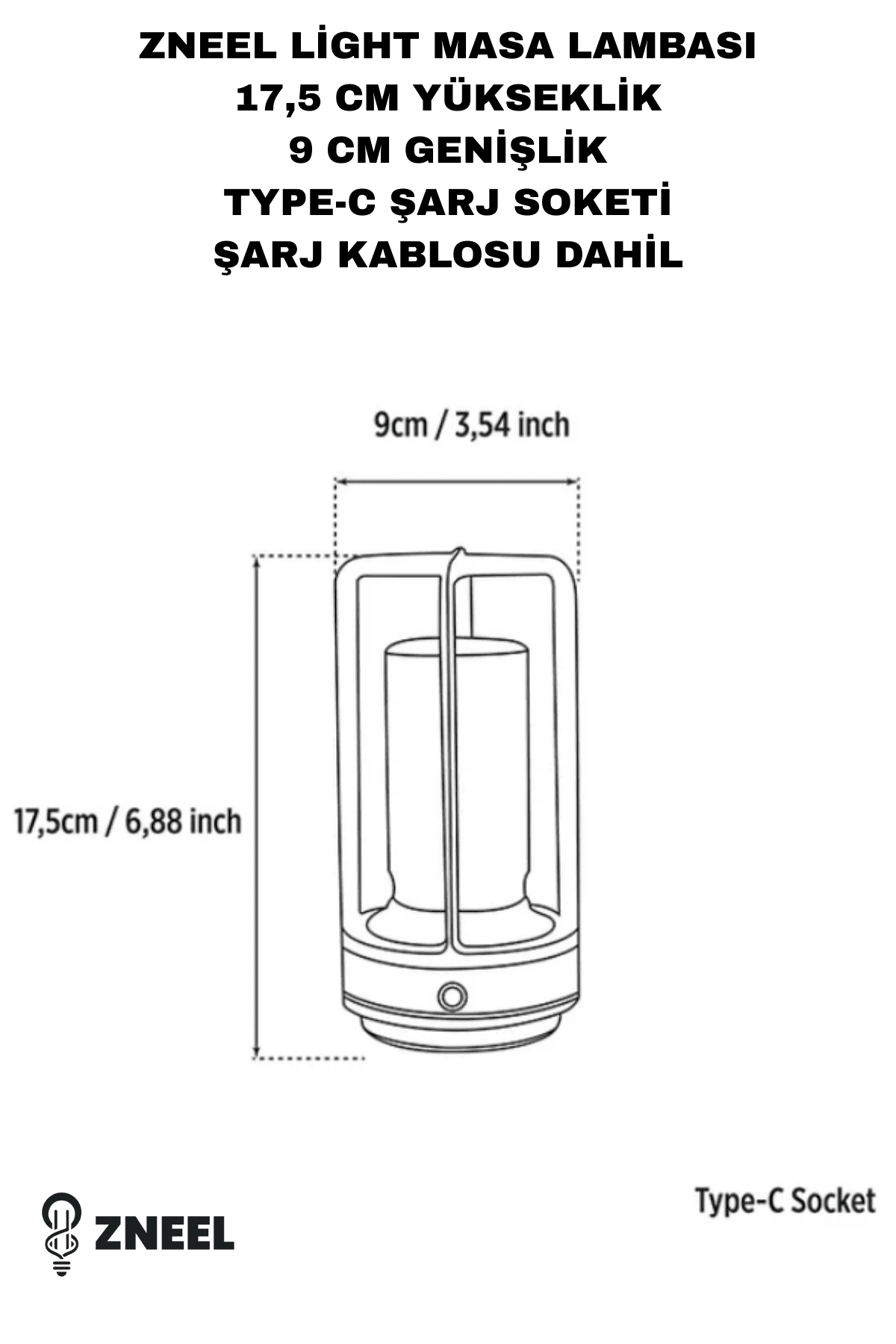 Premium Şarjlı Masa Lambası–3 Işık Modu, Type-C, Dimlenebilir, 8 Saat Çalışma–Dekoratif Lamba - Küçük 4
