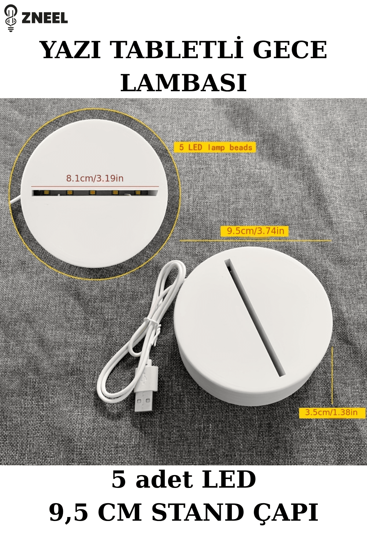 Neon Etkili LED Yazı Tahtalı Gece Lambası – 5V, 5 LED, Silgili Not Panosu - Küçük 2