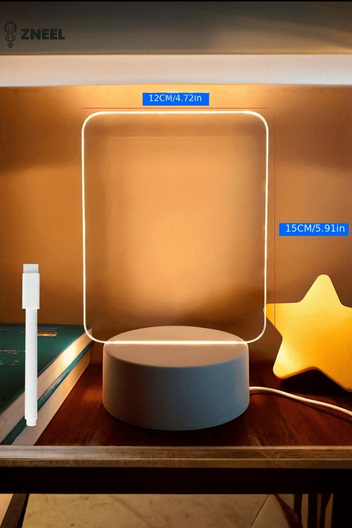 Neon Etkili LED Yazı Tahtalı Gece Lambası – 5V, 5 LED, Silgili Not Panosu - Küçük 3