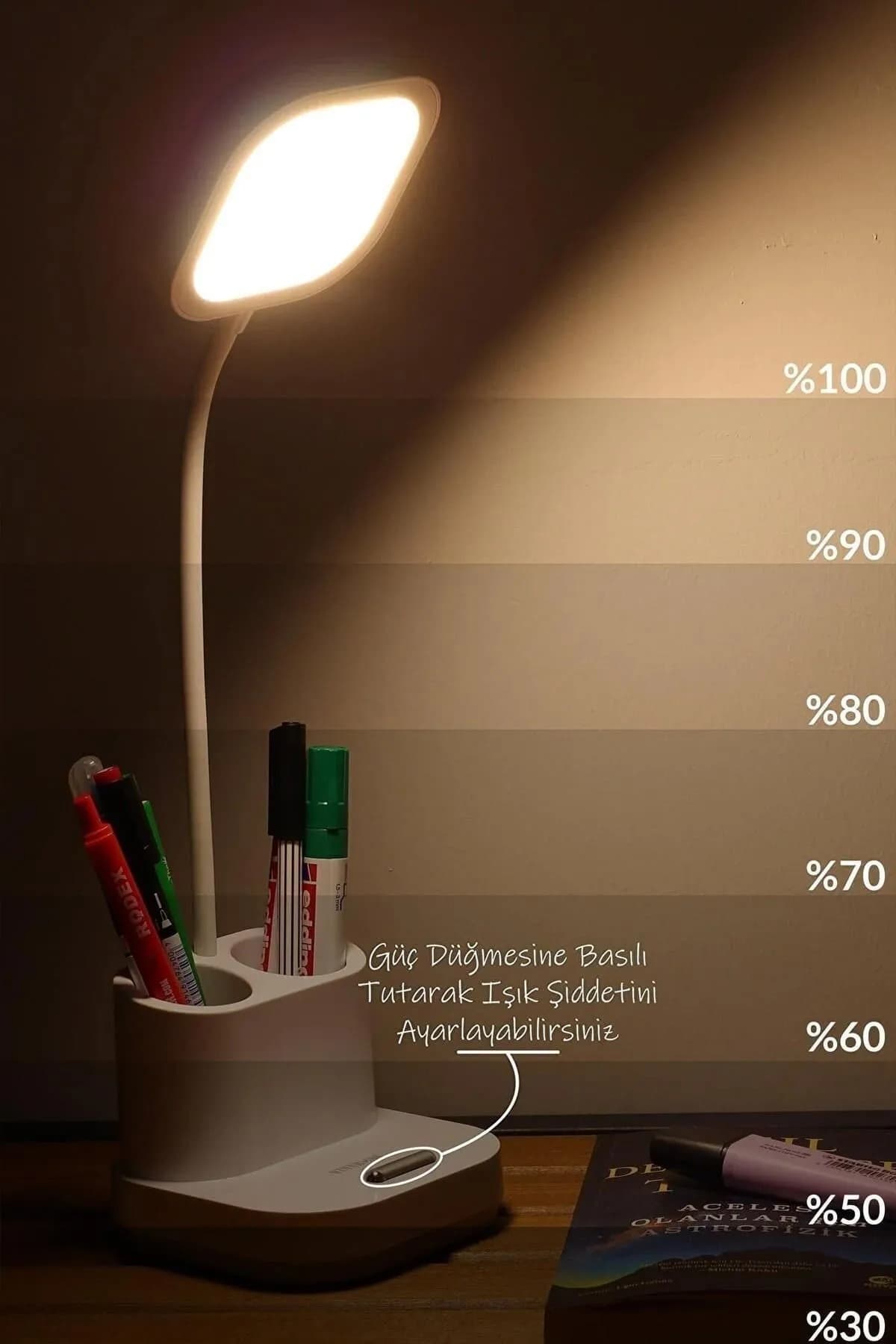 Şarjlı Masa Lambası 3 Renk Dokunmatik Telefon Standlı Kademeli Okuma Işığı Gece Lambası - Küçük 3