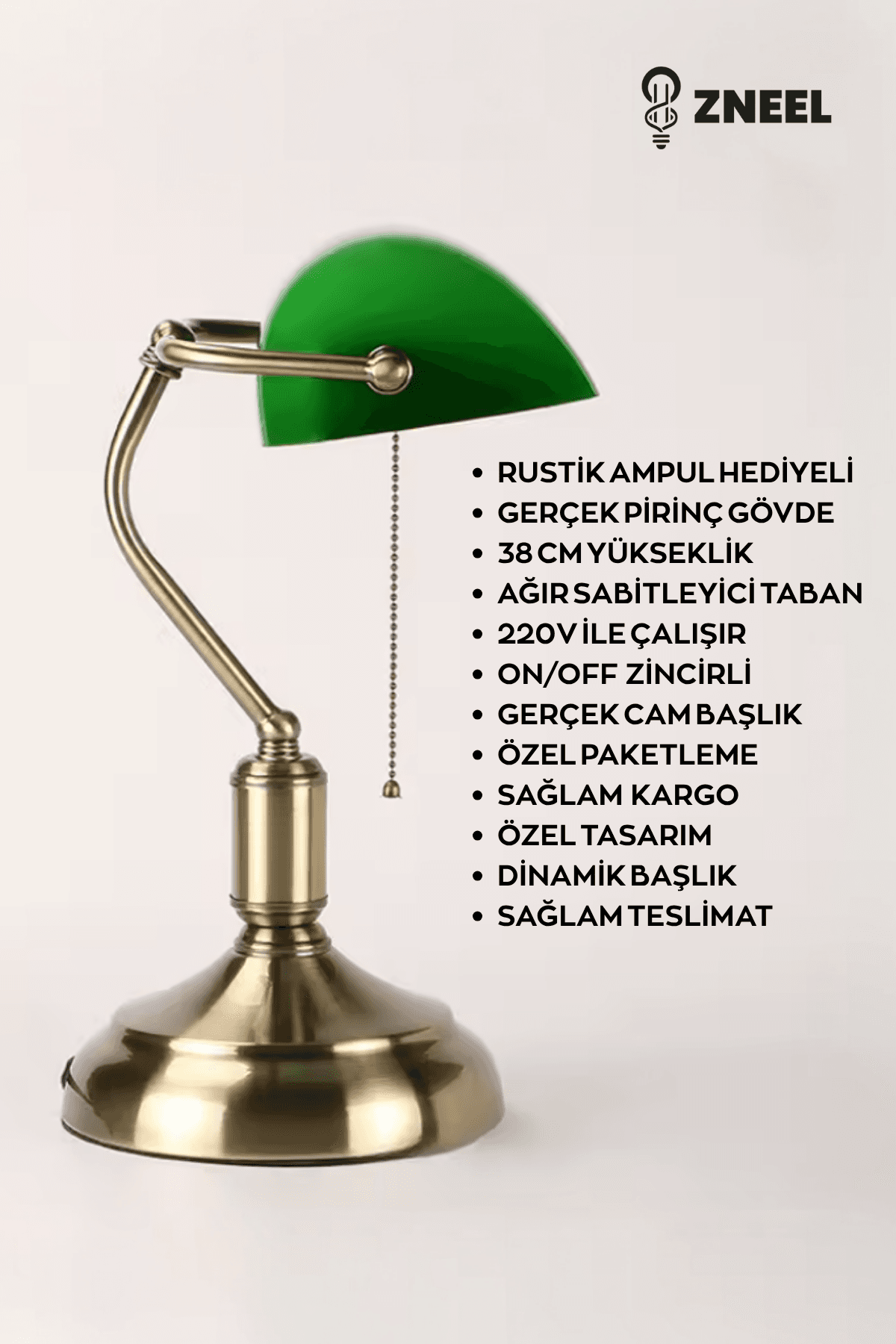 Banker Masa Lambası – Dinamik Oynar Başlık, Sağlam Taban, Cam Başlıklı Pirinç Kaplama - Küçük 5