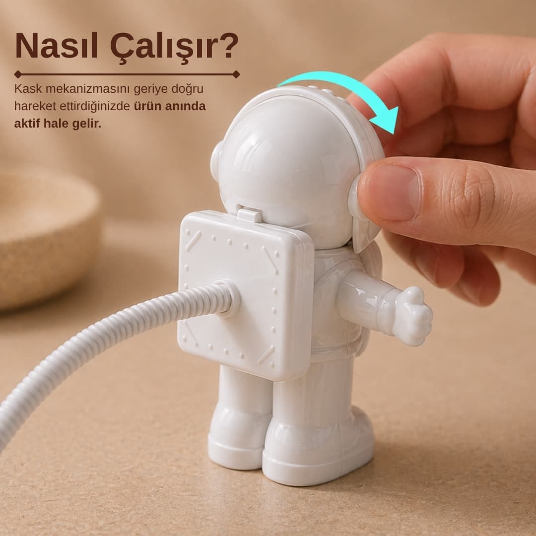 Astronot LED Lamba | USB Şarjlı Esnek Kablolu Mini Lamba - Küçük 7