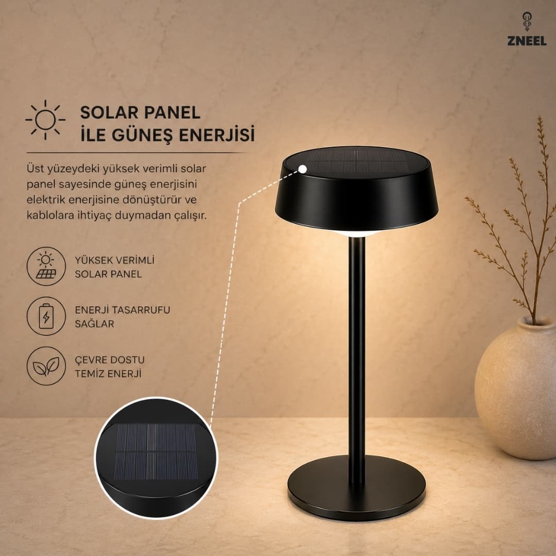 Dubai Solar Başlıklı Masa Lambası | Şarjlı, Su Geçirmez, Kablosuz LED Lamba - Küçük 3
