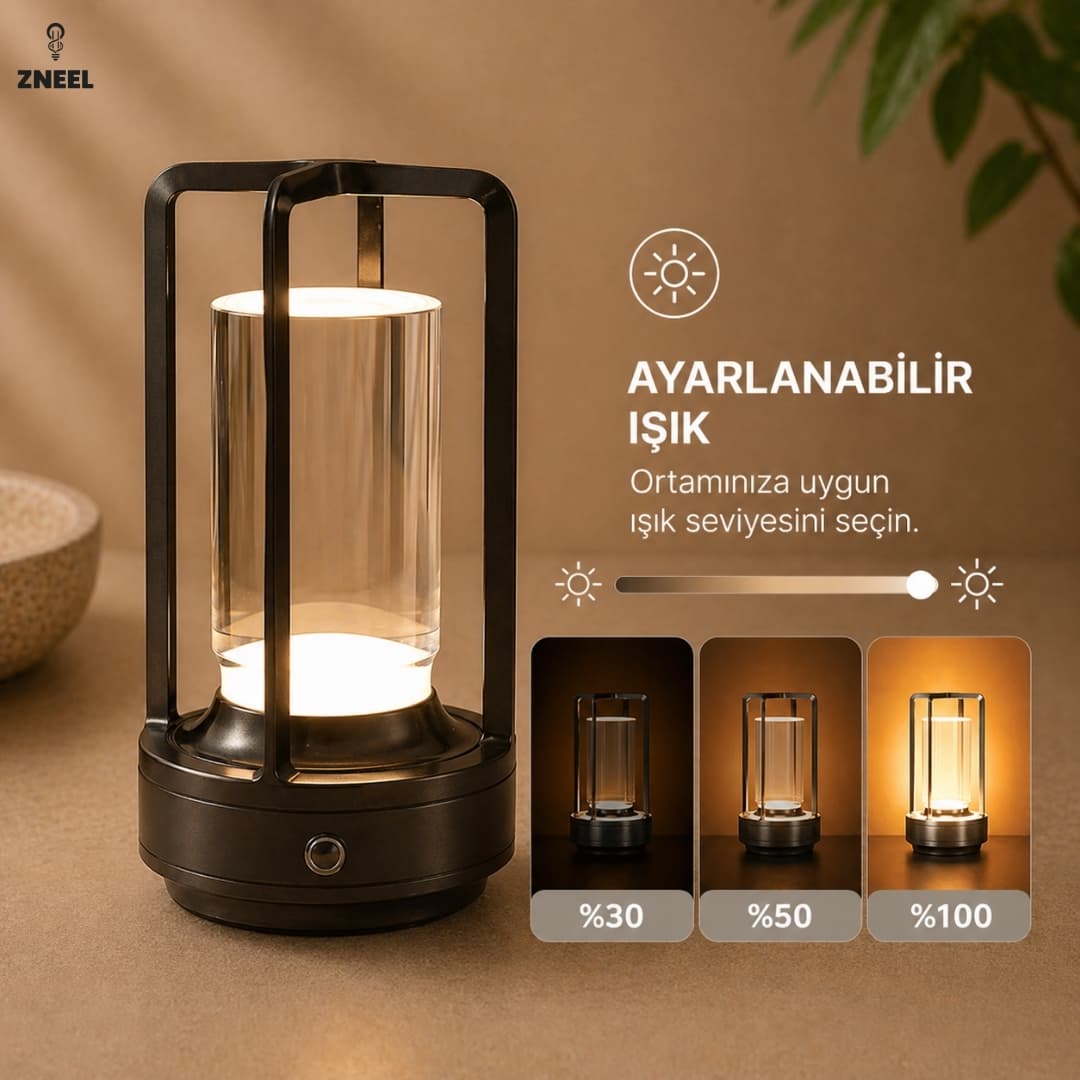 Kristal Masa Lambası | Şarjlı, Dokunmatik, 3 Işık Modlu LED Dekoratif Lamba - Küçük 5