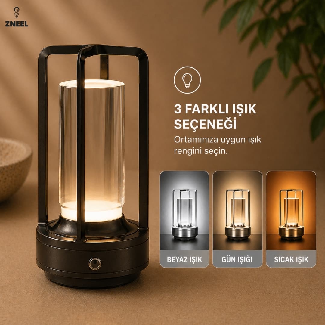 Kristal Masa Lambası | Şarjlı, Dokunmatik, 3 Işık Modlu LED Dekoratif Lamba - Küçük 6