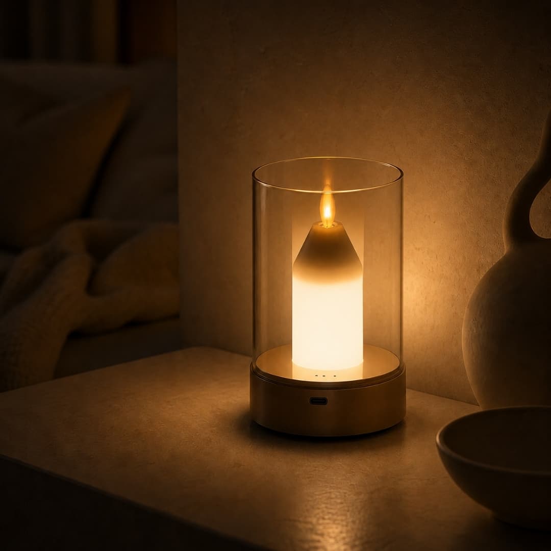 Ambient Mum Işığı Lambası | Şarjlı, Sıcak Işık Efektli Dekoratif Masa Lambası - Küçük 6