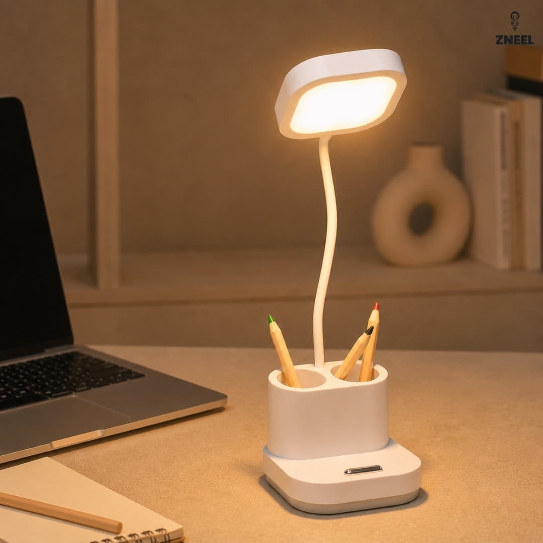 Kalemlikli Masa Lambası | Telefon Standlı, Dokunmatik, Şarjlı LED Masa Lambası - Küçük 4