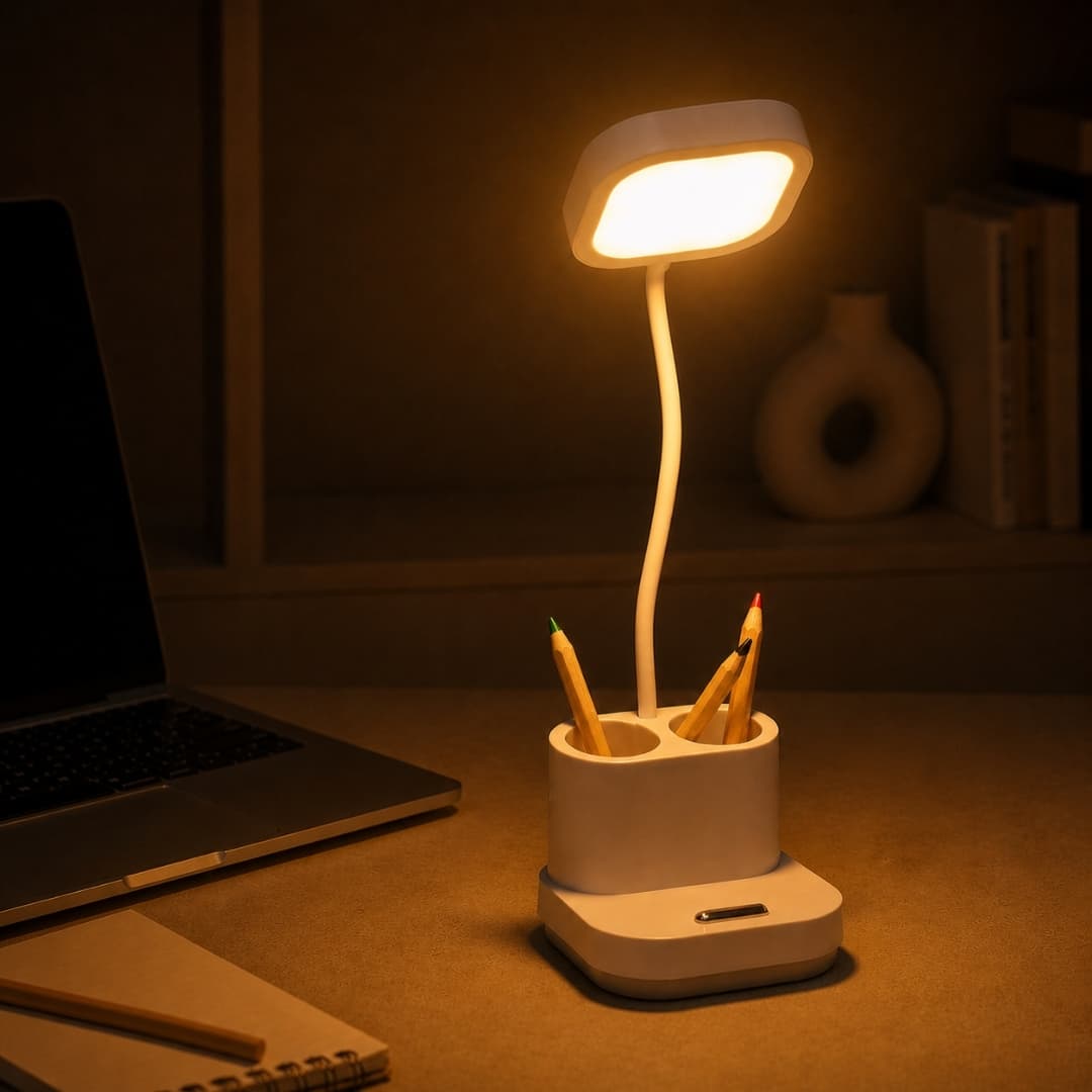 Kalemlikli Masa Lambası | Telefon Standlı, Dokunmatik, Şarjlı LED Masa Lambası - Küçük 6