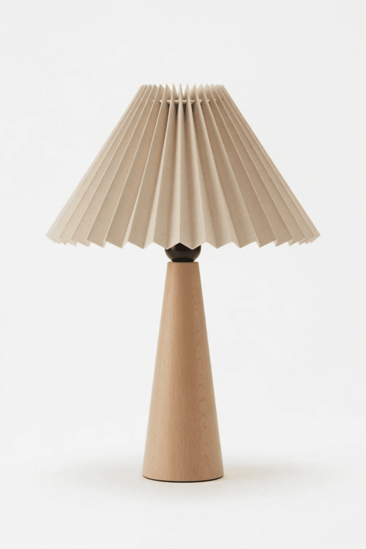Nordic Fold  Modern Ahşap Gövdeli Pliseli Kumaş Abajur 47 cm – RGB Ampul Hediyeli, 220V Fişli Masa Lambası - Küçük 2