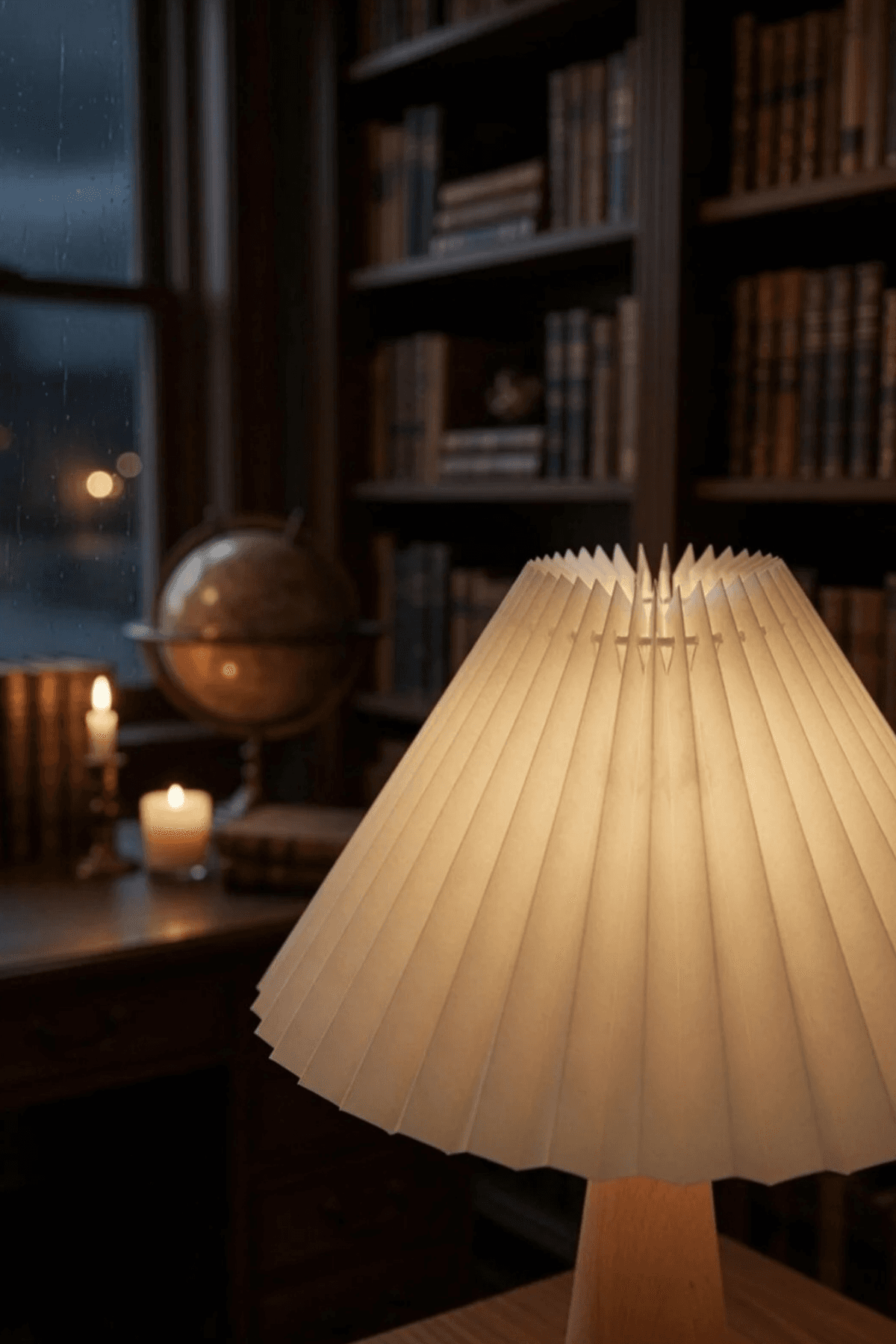 Nordic Fold  Modern Ahşap Gövdeli Pliseli Kumaş Abajur 47 cm – RGB Ampul Hediyeli, 220V Fişli Masa Lambası - Küçük 7