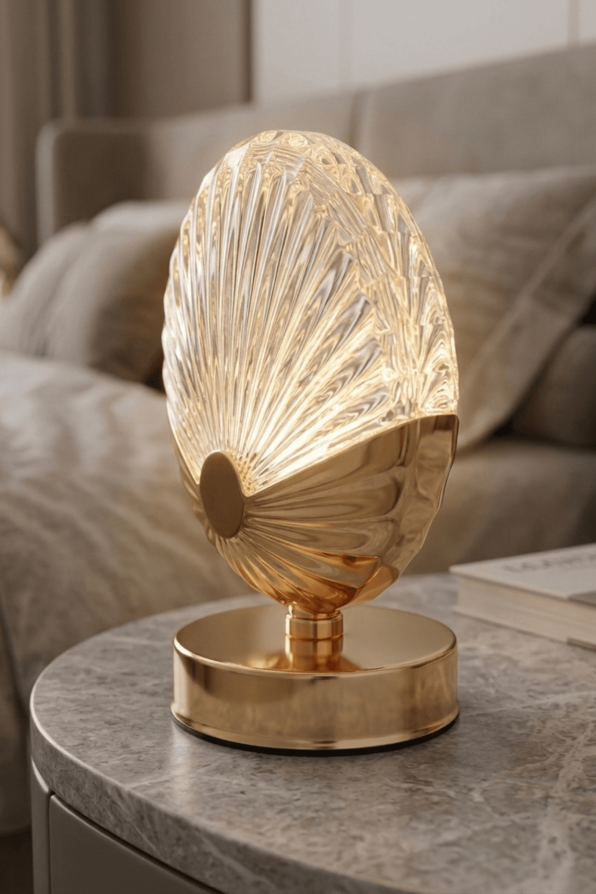  İstiridye Tasarım Kristal Masa Lambası 20 cm | Dokunmatik, 3 Renk Işık (Sıcak/Nötr/Soğuk) - Küçük 3