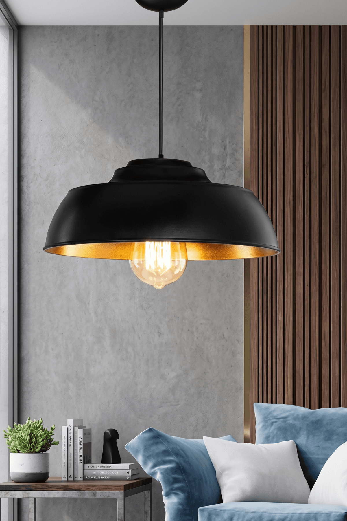 Modern Siyah&Gold Avize Sarkıt Lamba 60 cm Ayarlanabilir Kablo Boyu Rustik Ampul Hediyeli