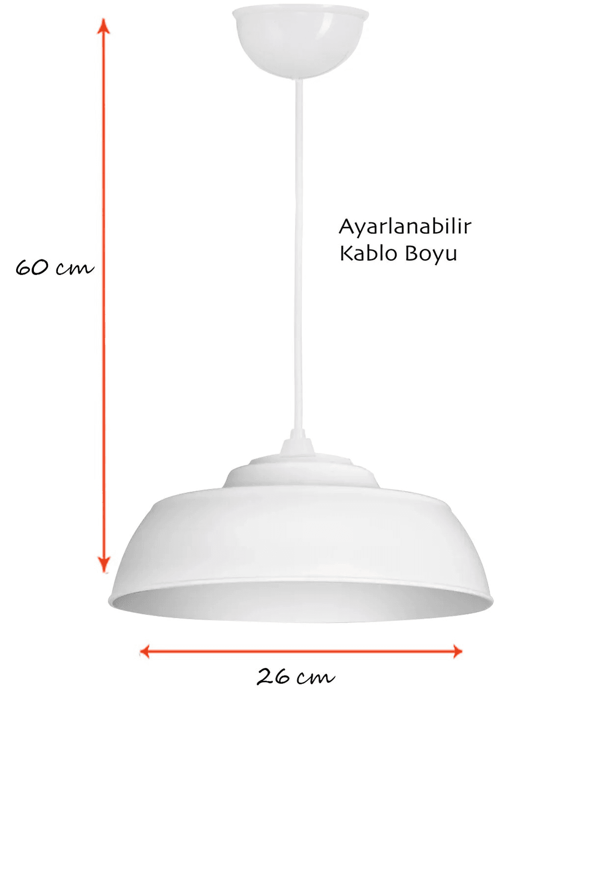 Modern Beyaz Avize Sarkıt Lamba 60 cm Ayarlanabilir Kablo Boyu Rustik Ampul Hediyeli - Küçük 4