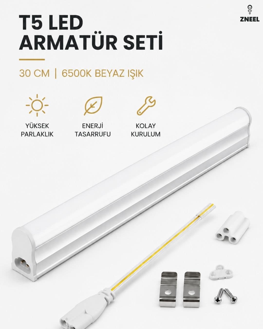 30 CM T5 LED Armatür | Güçlü 6500K Beyaz Işık - Görsel 1
